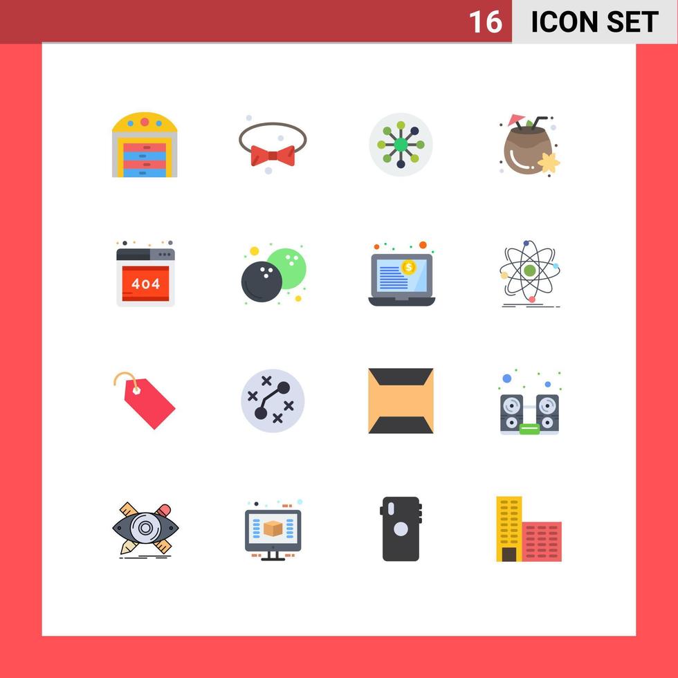 Mobile Interface Flat Color Set of 16 Pictograms of error summer biology drink coconut Editable Pack of Creative Vector Design Elements