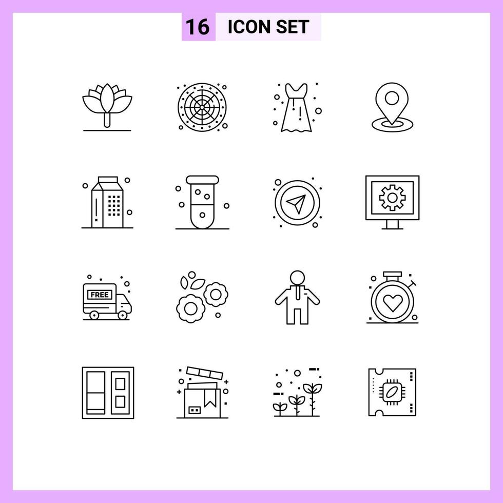 Group of 16 Outlines Signs and Symbols for meal drinks frock cooking pin Editable Vector Design Elements