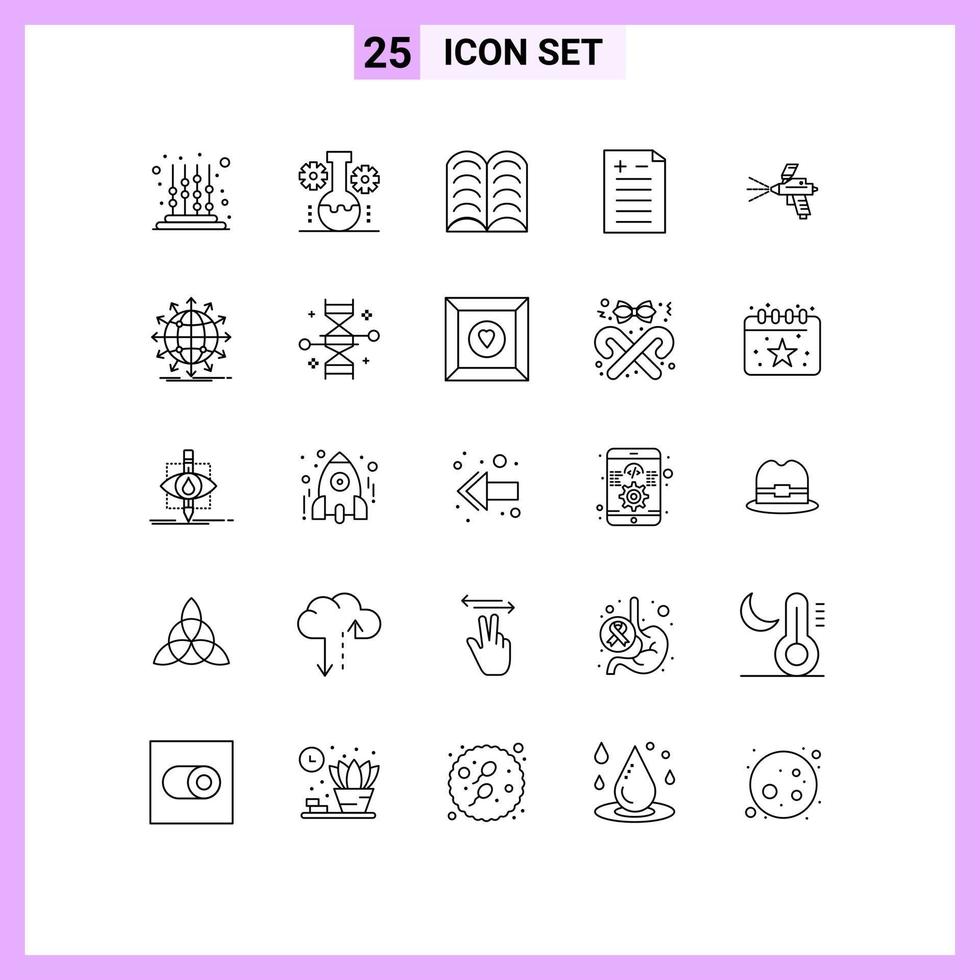 Pack of 25 Modern Lines Signs and Symbols for Web Print Media such as gun spray technology lab test comparison Editable Vector Design Elements