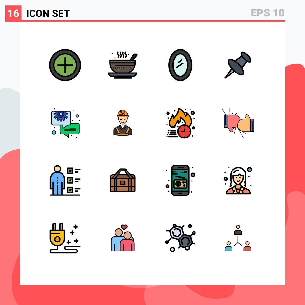 Modern Set of 16 Flat Color Filled Lines and symbols such as chat mark appliances pin mirror Editable Creative Vector Design Elements