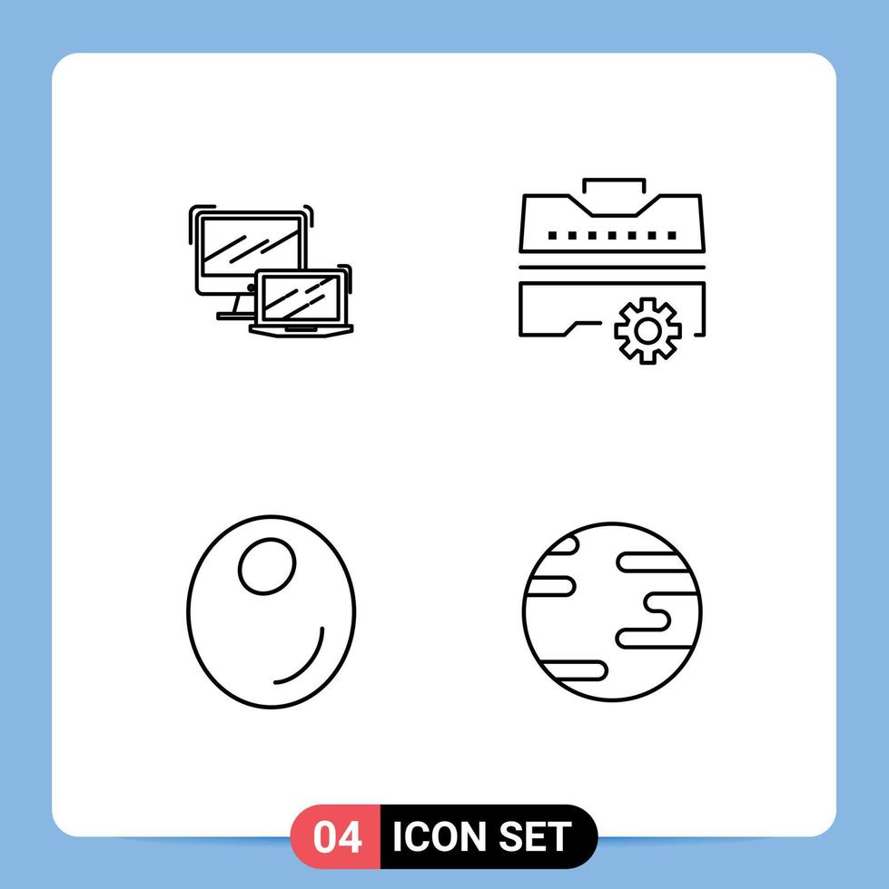 Line Pack of 4 Universal Symbols of computer olive macbook set oil Editable Vector Design Elements
