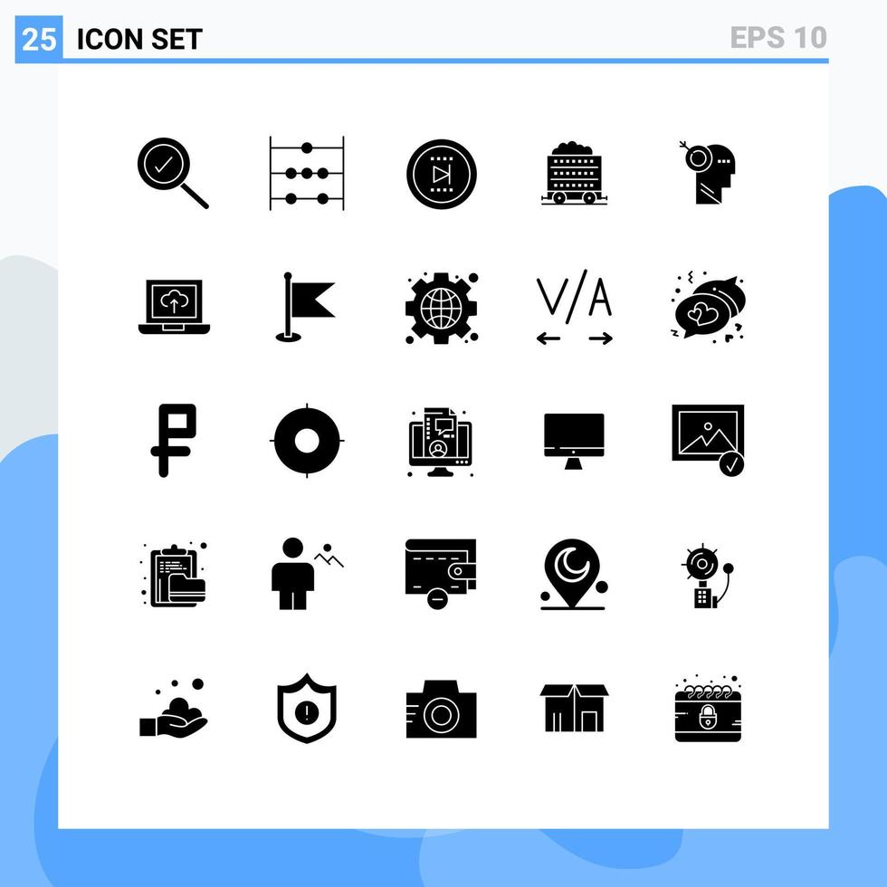 Universal Icon Symbols Group of 25 Modern Solid Glyphs of target focus online arrow construction Editable Vector Design Elements