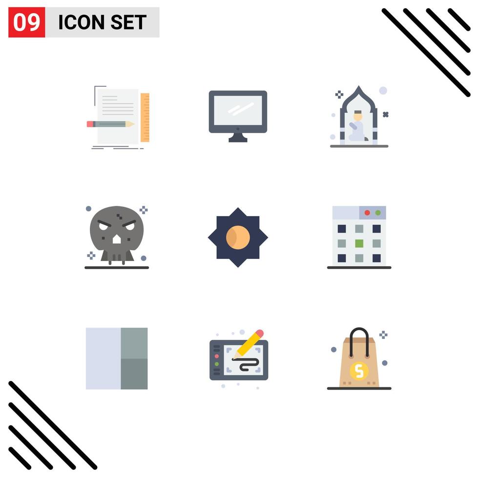 Group of 9 Modern Flat Colors Set for shape bones imac eid pray Editable Vector Design Elements