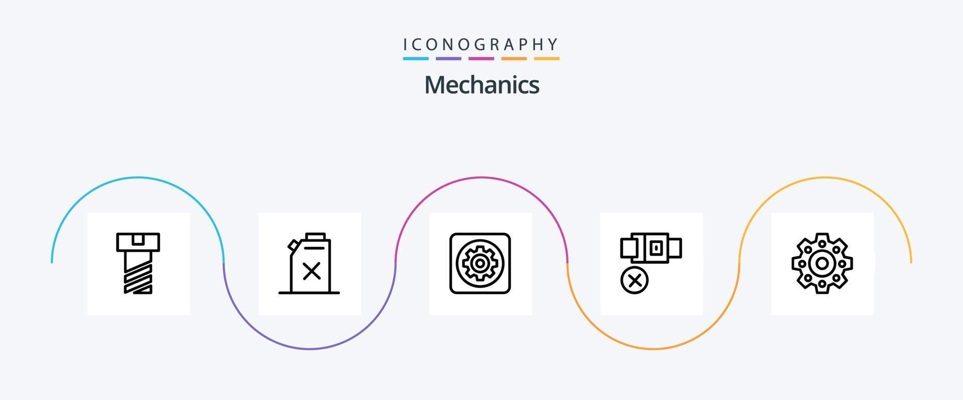 paquete de íconos de la línea 5 de mecánica que incluye . engranajes entorno. mecánico. cerrar vector