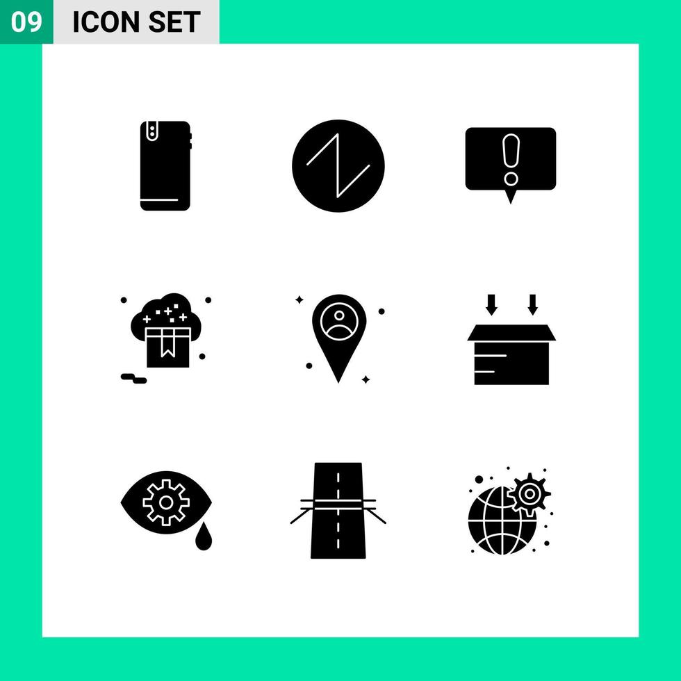 Group of 9 Solid Glyphs Signs and Symbols for map valentine alert store online Editable Vector Design Elements