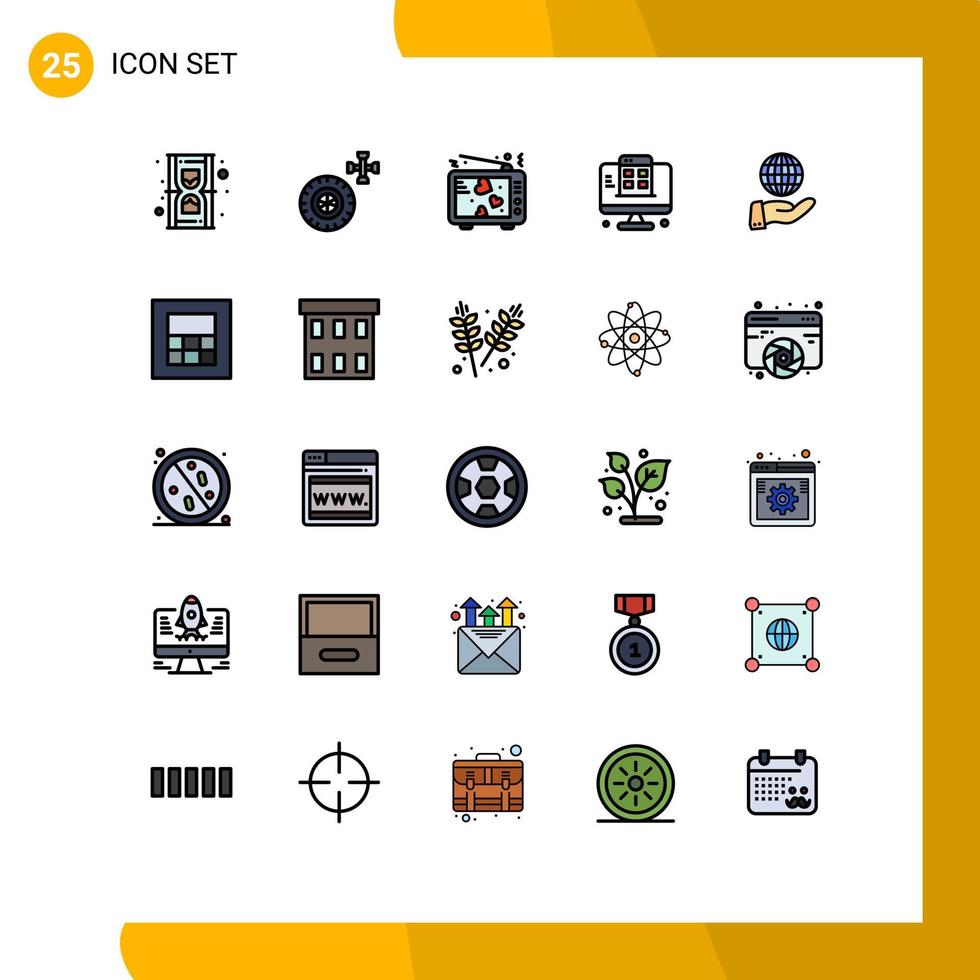Mobile Interface Filled line Flat Color Set of 25 Pictograms of global app lovers mobile development Editable Vector Design Elements