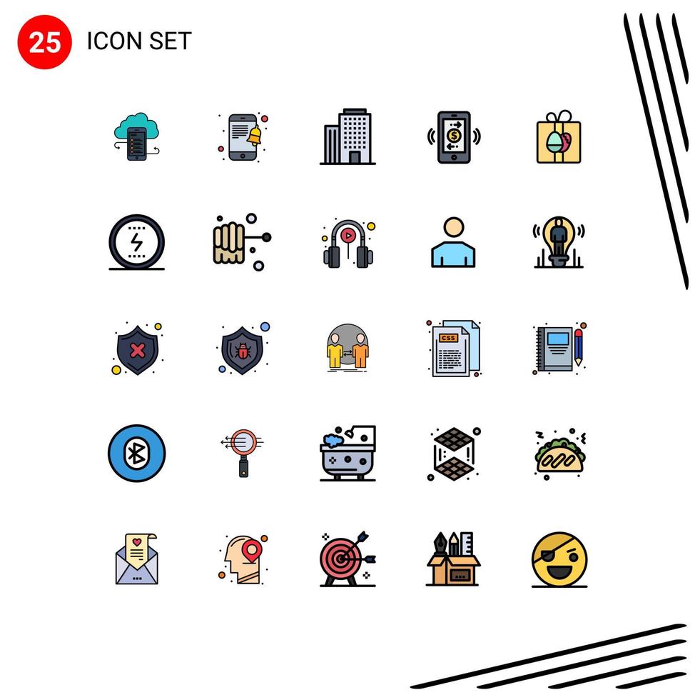 Pictogram Set of 25 Simple Filled line Flat Colors of gift internet of things notification mobile dollar house Editable Vector Design Elements