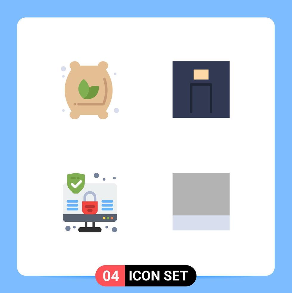 4 Universal Flat Icon Signs Symbols of flour computer food men security Editable Vector Design Elements