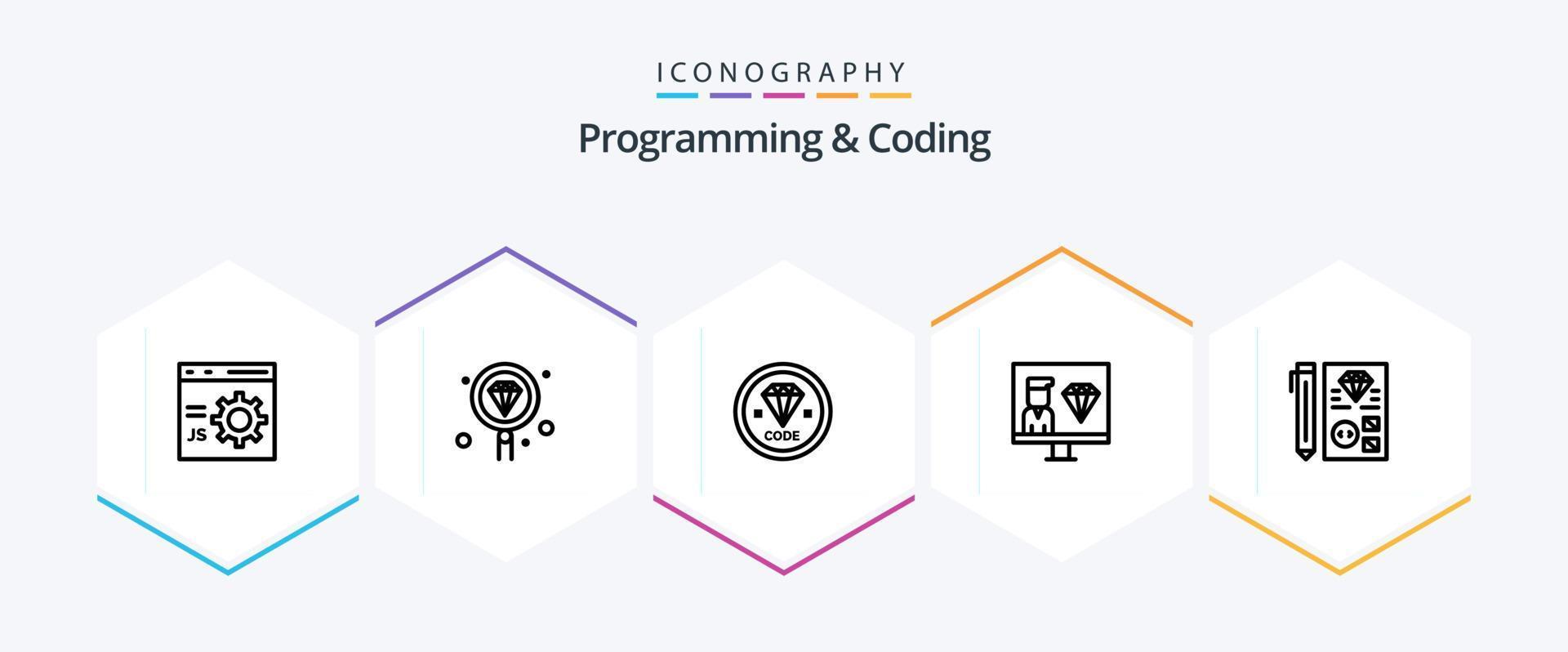 paquete de iconos de 25 líneas de programación y codificación, incluido el desarrollo. codificación. programación. programación. desarrollar vector