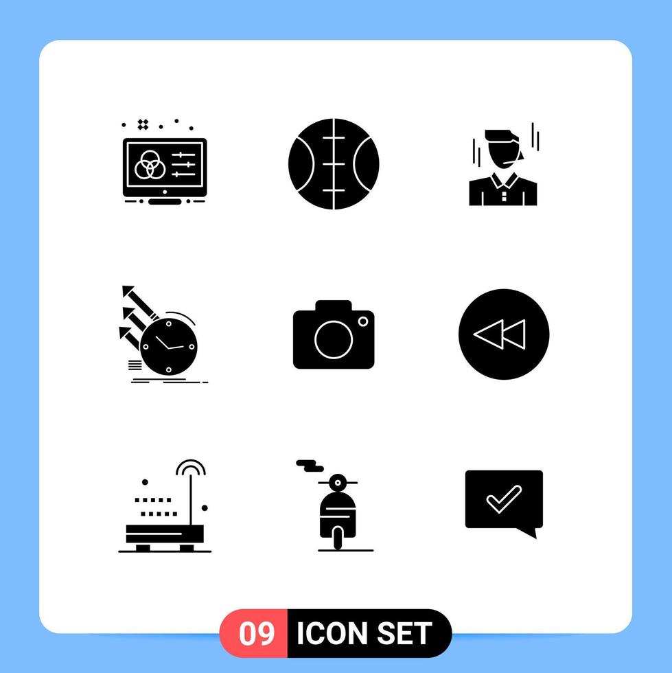 Pack of 9 Modern Solid Glyphs Signs and Symbols for Web Print Media such as image research manager regularities inspection Editable Vector Design Elements