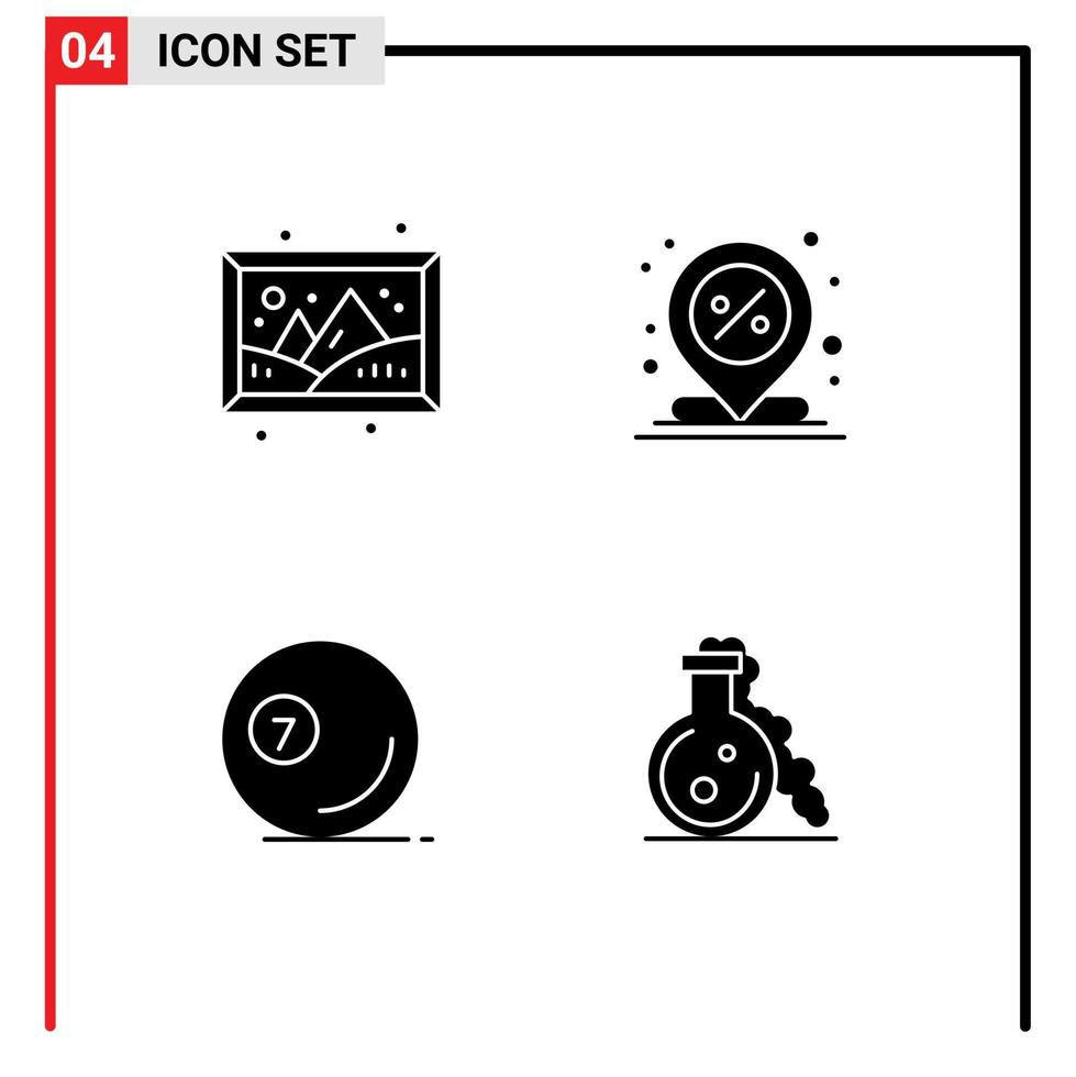 Modern Set of 4 Solid Glyphs Pictograph of image game hobby location sport Editable Vector Design Elements