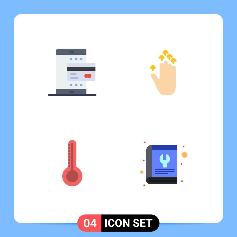 Set of 4 Commercial Flat Icons pack for card thermometer payment hand arrow book Editable Vector Design Elements