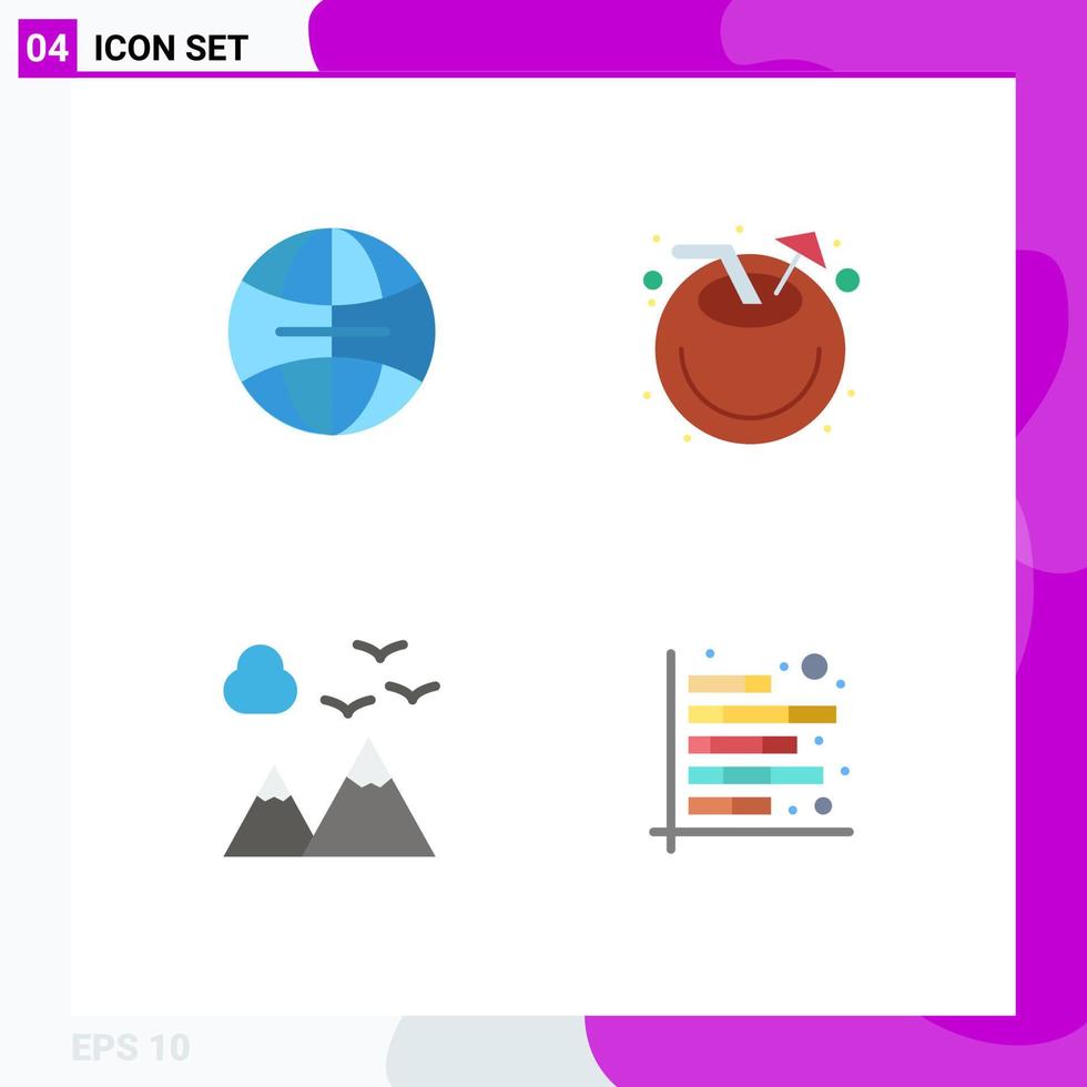 conjunto de 4 iconos de interfaz de usuario modernos símbolos signos para análisis de jugo de playa de paisaje global elementos de diseño vectorial editables vector