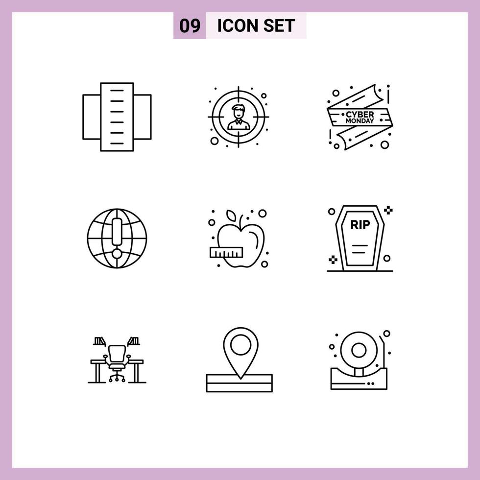 9 Thematic Vector Outlines and Editable Symbols of diet world ribbon browser globe Editable Vector Design Elements