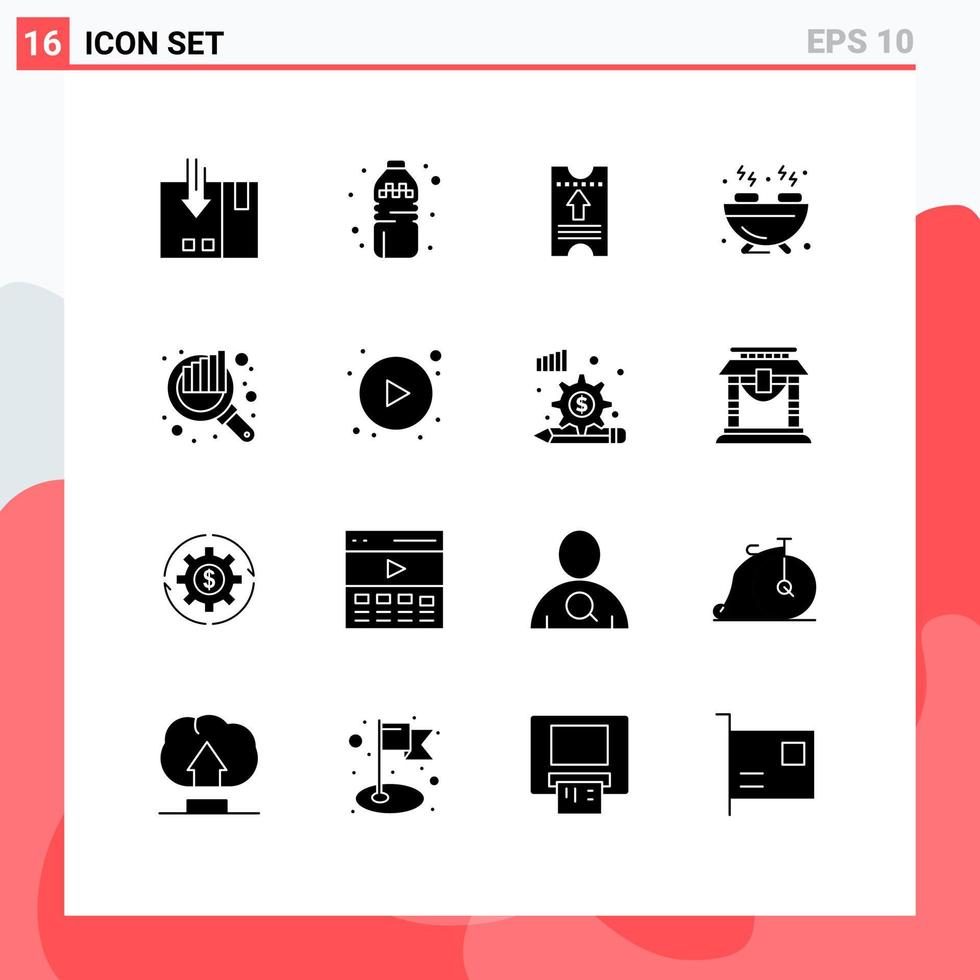 16 Universal Solid Glyph Signs Symbols of search audit ticket hobbies barbecue Editable Vector Design Elements