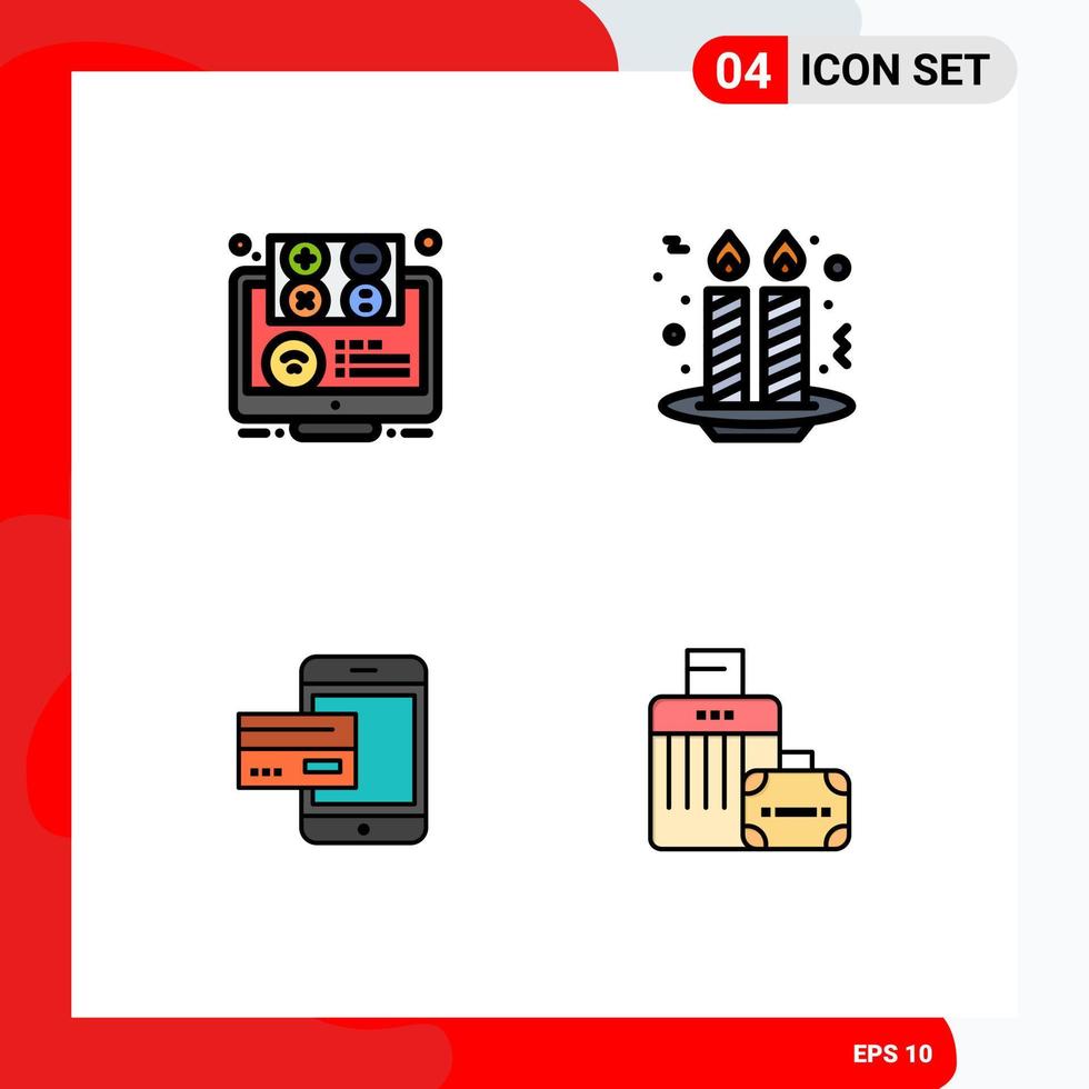 Pictogram Set of 4 Simple Filledline Flat Colors of elearning night party education cake bank Editable Vector Design Elements