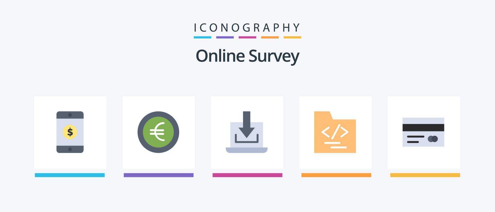 Online Survey Flat 5 Icon Pack Including . credit. down. card. business. Creative Icons Design vector