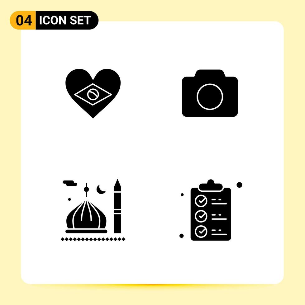 Pictogram Set of 4 Simple Solid Glyphs of heart moon love basic muslim Editable Vector Design Elements