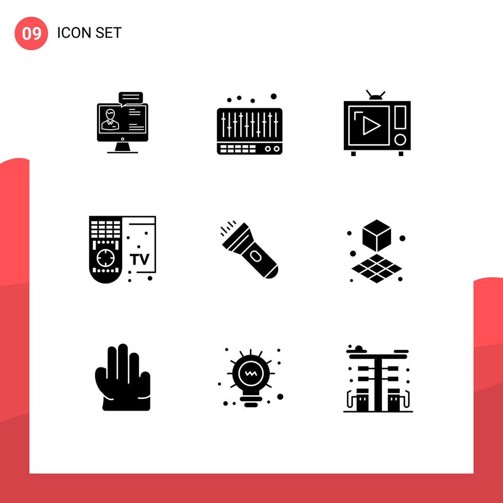 9 Thematic Vector Solid Glyphs and Editable Symbols of tv control sound smart tv set Editable Vector Design Elements