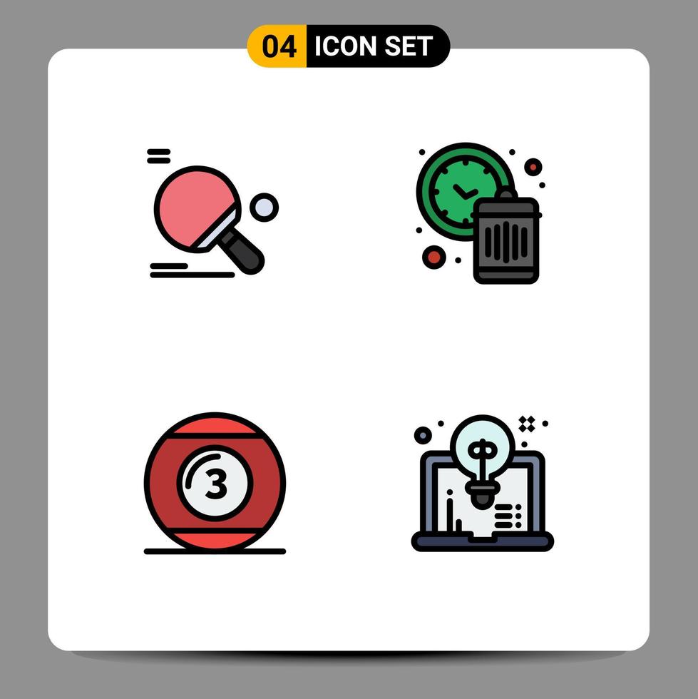 4 Creative Icons Modern Signs and Symbols of racket cue ball ping pong management game Editable Vector Design Elements
