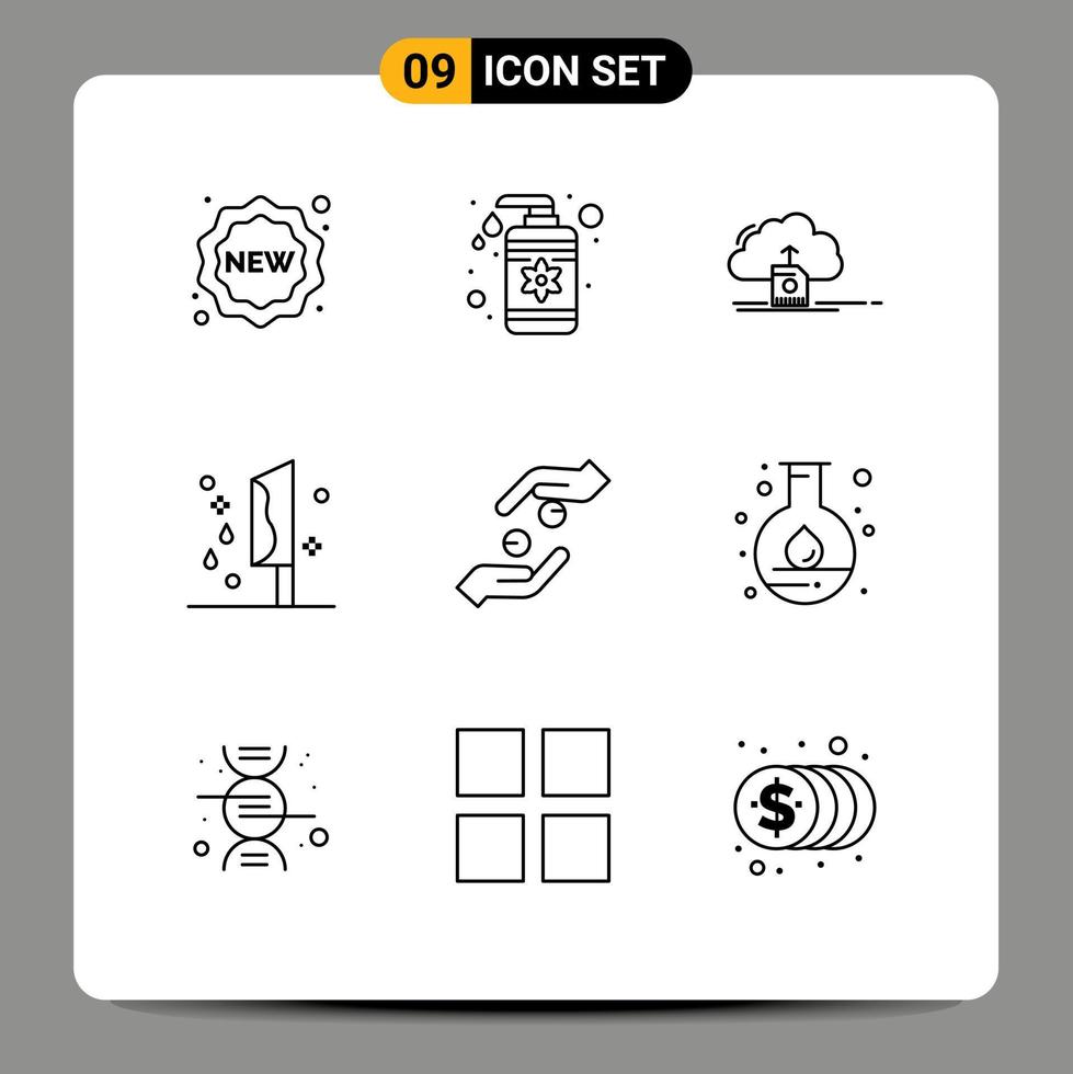 Group of 9 Outlines Signs and Symbols for murder horror cloud halloween computing Editable Vector Design Elements