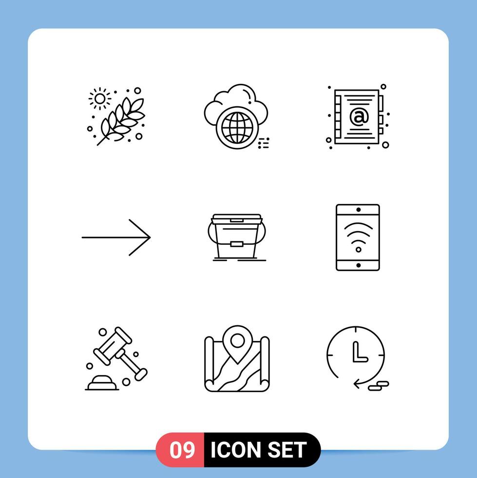 Universal Icon Symbols Group of 9 Modern Outlines of water cleaning data bucket arrow Editable Vector Design Elements