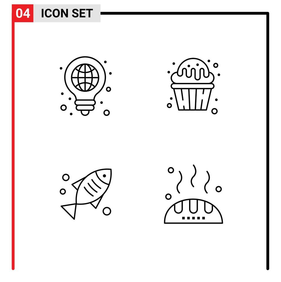 Pack of 4 Modern Filledline Flat Colors Signs and Symbols for Web Print Media such as idea sweets light dessert fish Editable Vector Design Elements