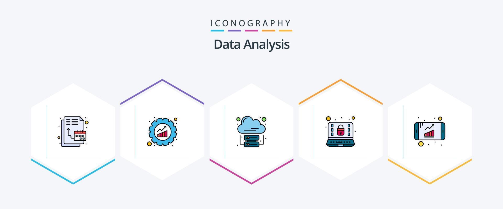 Data Analysis 25 FilledLine icon pack including chart. security. analytics. lock. computer vector