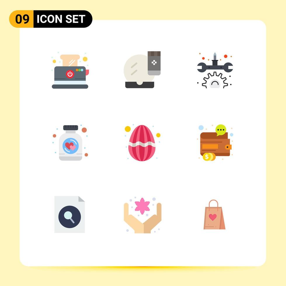 User Interface Pack of 9 Basic Flat Colors of egg jar makeup base heart bottle Editable Vector Design Elements