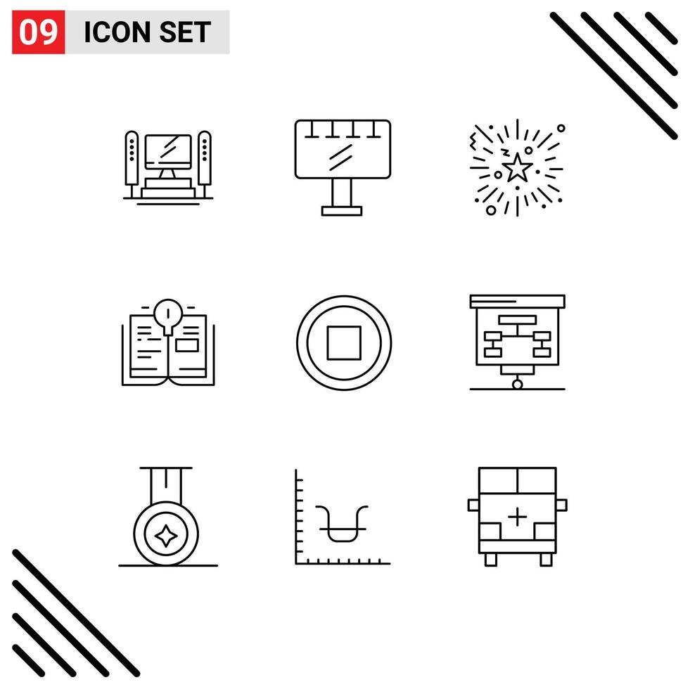 Set of 9 Vector Outlines on Grid for user basic event book bulb Editable Vector Design Elements