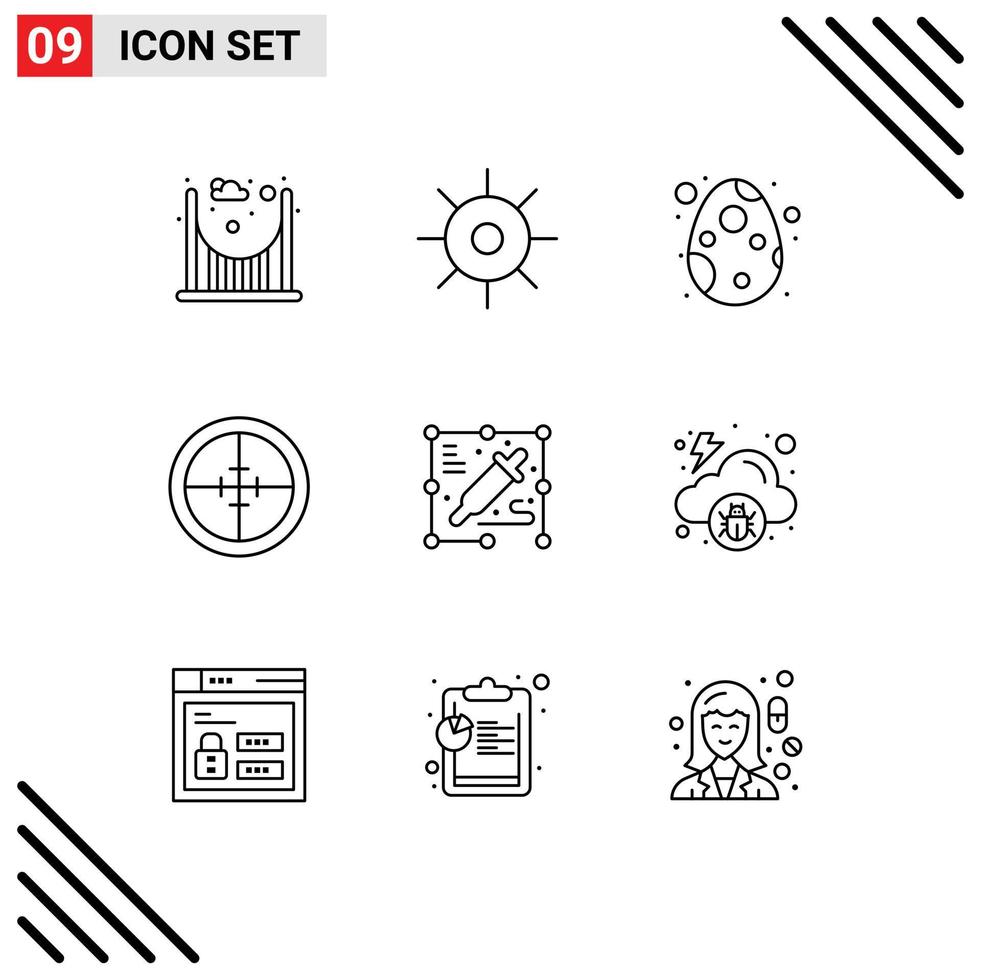conjunto de 9 iconos de interfaz de usuario modernos signos de símbolos para elementos de diseño de vector editables de insignia de soldado de pascua objetivo creativo