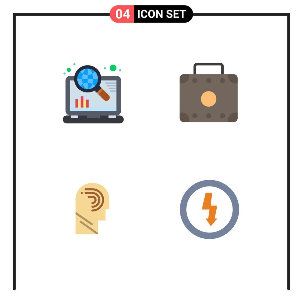 Set of 4 Vector Flat Icons on Grid for internet manipulate seo suitcase switch Editable Vector Design Elements