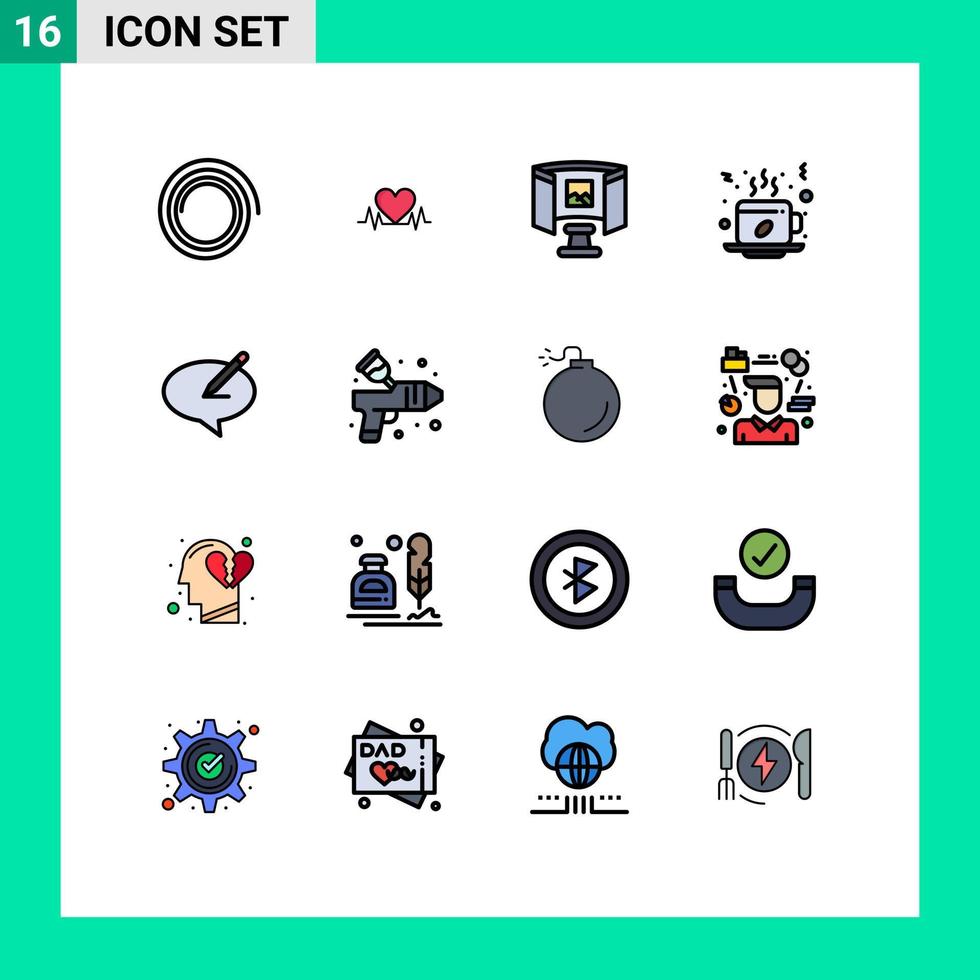 16 Thematic Vector Flat Color Filled Lines and Editable Symbols of note chat science hot cup Editable Creative Vector Design Elements