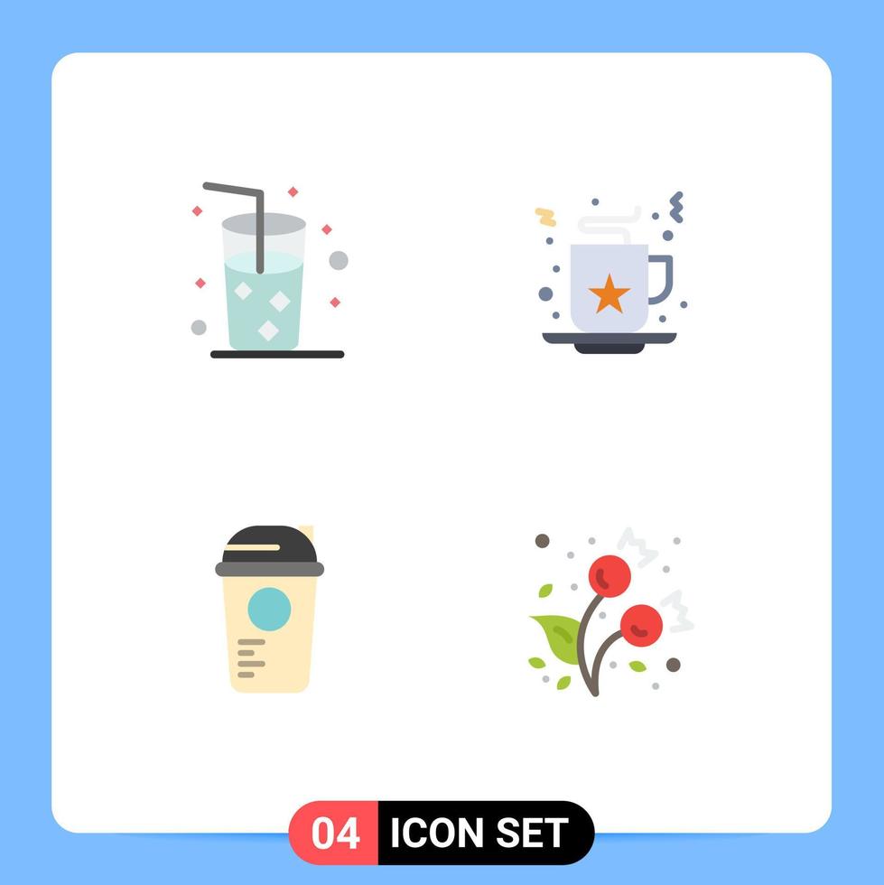 Set of 4 Modern UI Icons Symbols Signs for beach recreation celebration drink thermo Editable Vector Design Elements