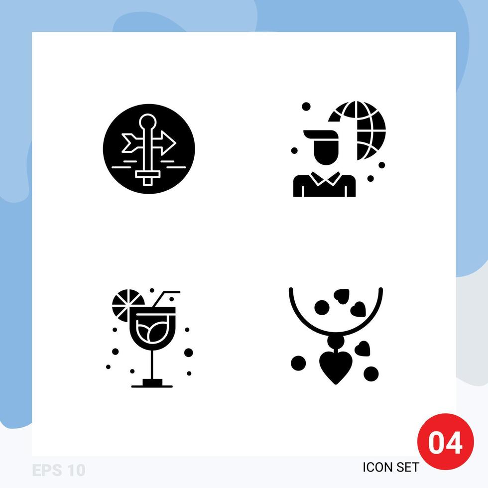 4 Universal Solid Glyphs Set for Web and Mobile Applications board drink map pointer internet connectivity summer Editable Vector Design Elements