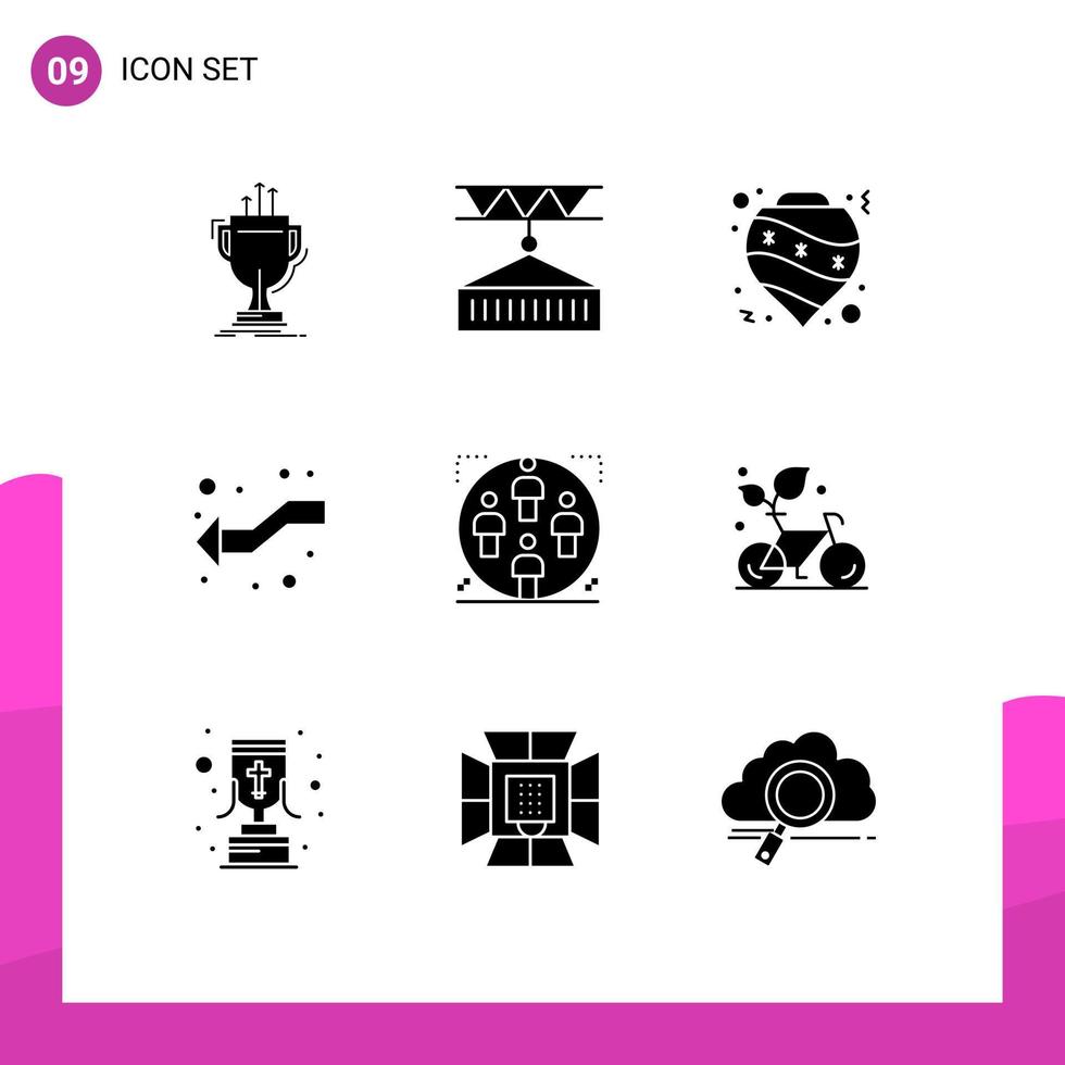 Editable Vector Line Pack of 9 Simple Solid Glyphs of intersection arrows shipping tree christmas Editable Vector Design Elements