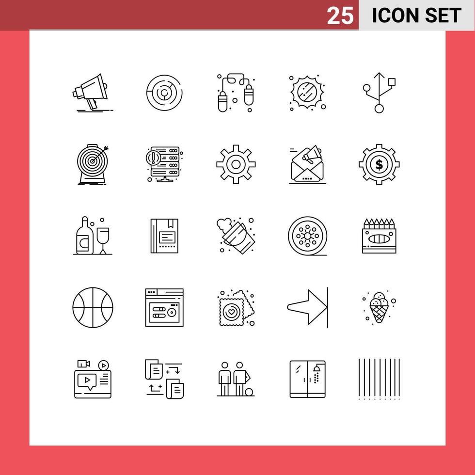25 Creative Icons Modern Signs and Symbols of usb weather target sunny jump rope Editable Vector Design Elements