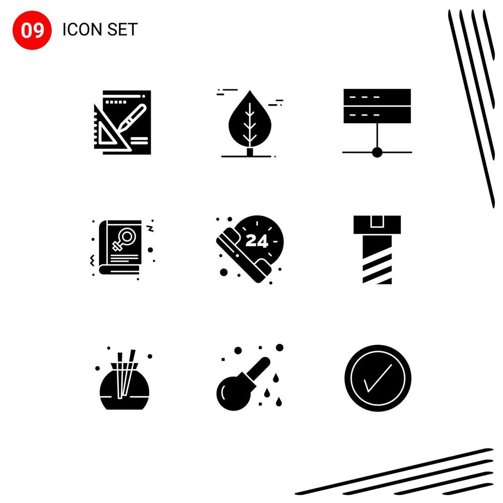 Solid Glyph Pack of 9 Universal Symbols of call sign data read book Editable Vector Design Elements