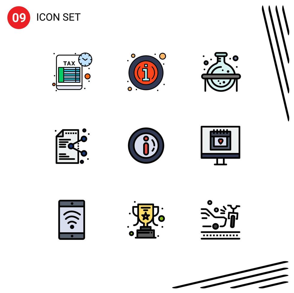 Group of 9 Filledline Flat Colors Signs and Symbols for ecommerce application chemical document share Editable Vector Design Elements