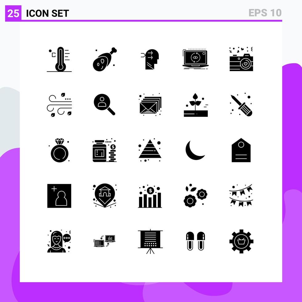 Universal Icon Symbols Group of 25 Modern Solid Glyphs of software application meat app brian Editable Vector Design Elements