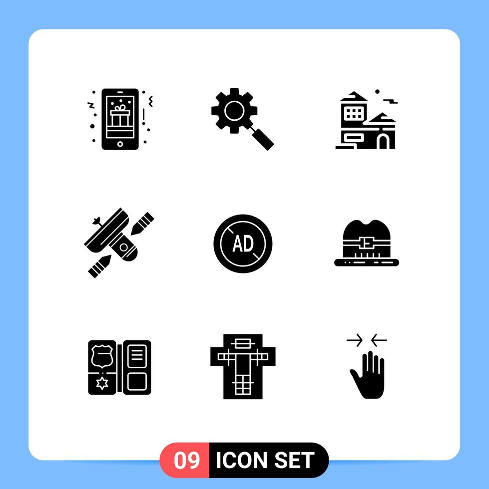 Pack of 9 creative Solid Glyphs of transmitter radio setting broadcasting real estate Editable Vector Design Elements