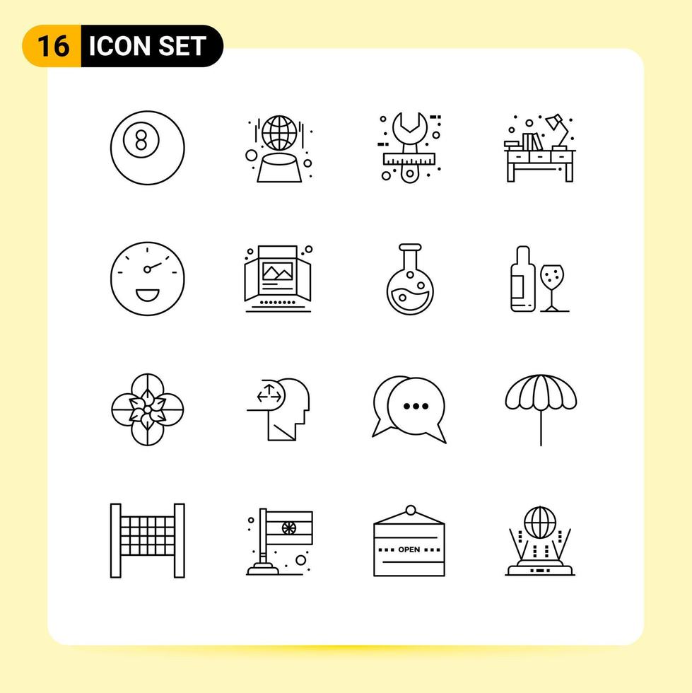Group of 16 Outlines Signs and Symbols for performance workplace design office light Editable Vector Design Elements