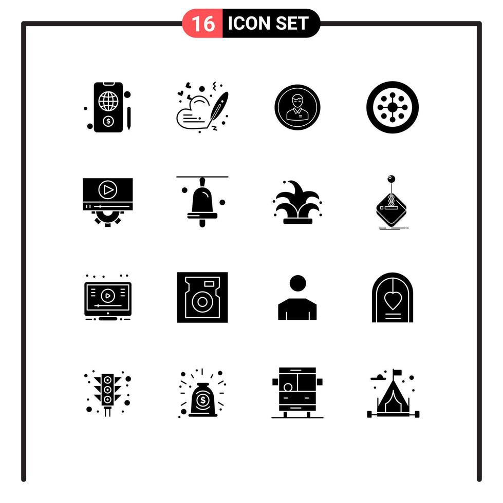conjunto moderno de 16 pictogramas de glifos sólidos de escudo festival negocio perfil de navidad elementos de diseño vectorial editables vector