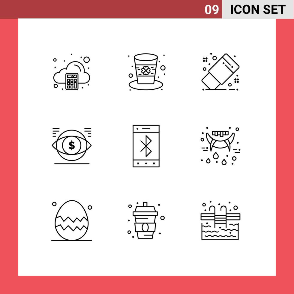 9 Universal Outline Signs Symbols of bluetooth finance draw money eye Editable Vector Design Elements