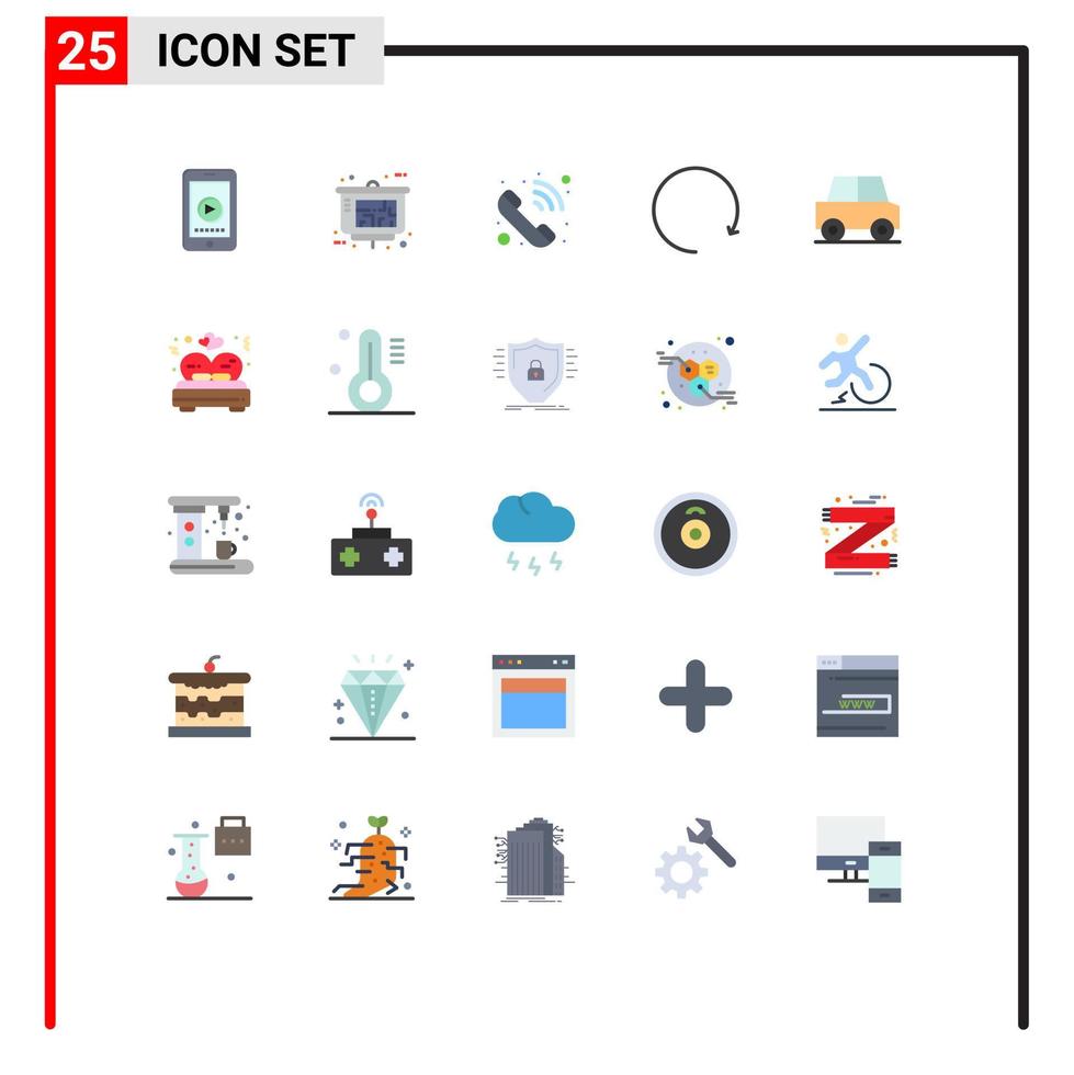 25 colores planos universales establecidos para aplicaciones web y móviles viaje automóvil contáctenos rotar flecha elementos de diseño vectorial editables vector