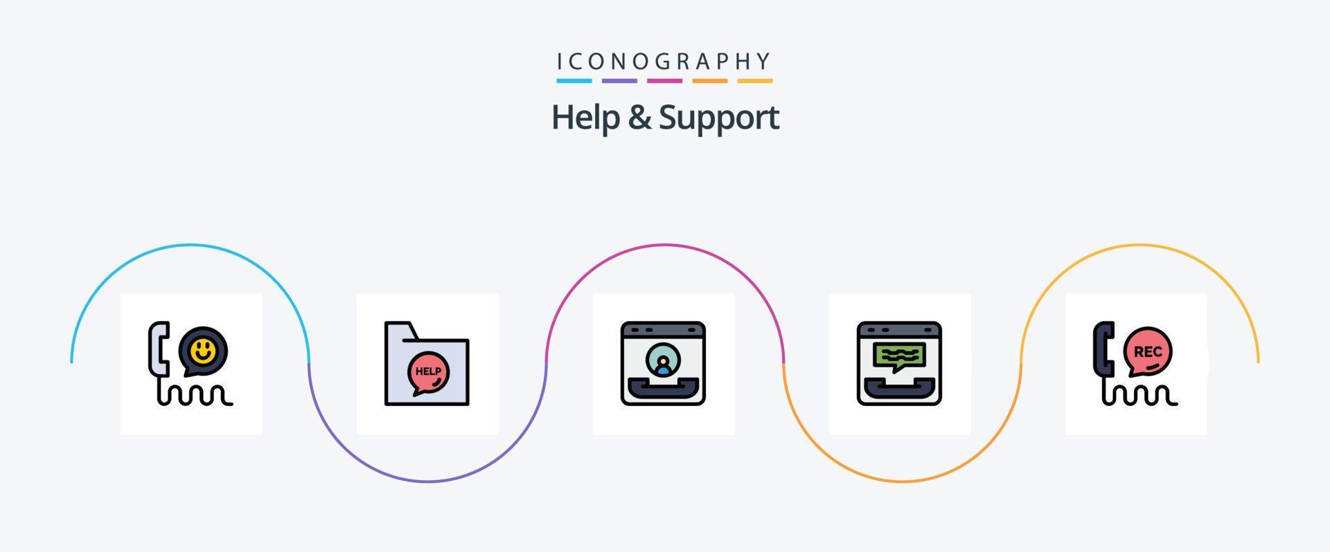 la línea de ayuda y soporte llenó el paquete de iconos planos 5 que incluye . expediente. ayudar. comunicación vector