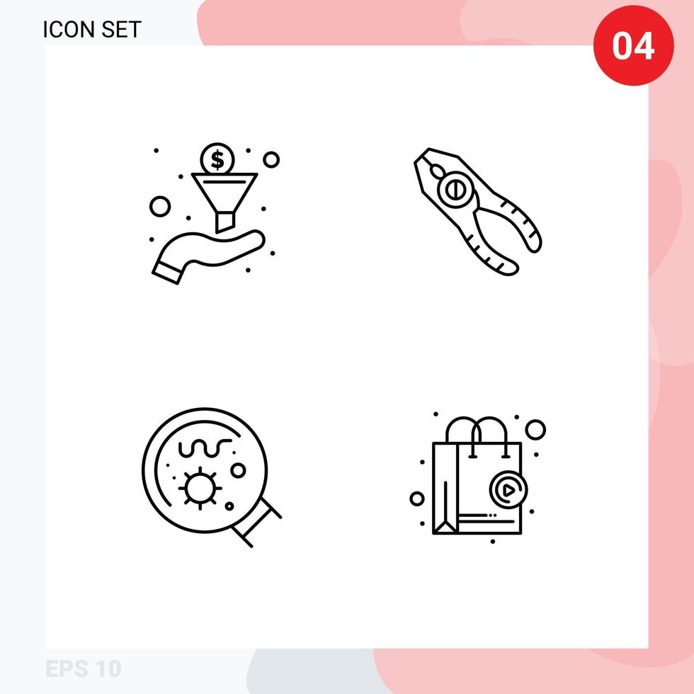 Pictogram Set of 4 Simple Filledline Flat Colors of filter laboratory pincers repair science Editable Vector Design Elements