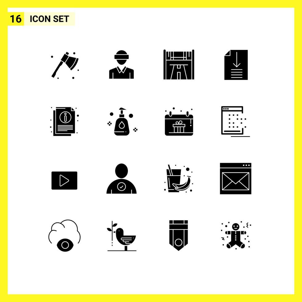 Mobile Interface Solid Glyph Set of 16 Pictograms of information page man office road Editable Vector Design Elements
