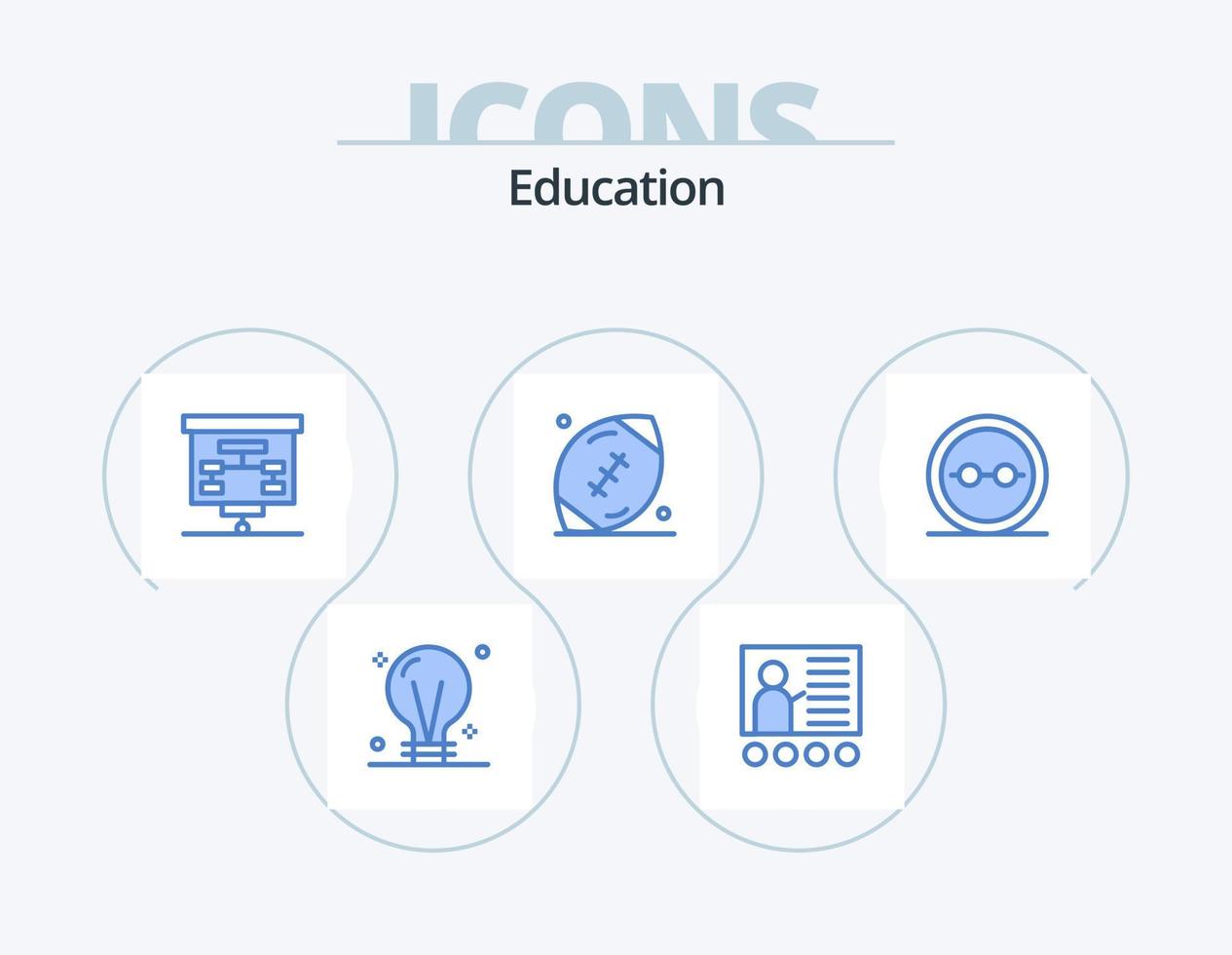 paquete de iconos azul de educación 5 diseño de iconos. juego. bola. presentación. fútbol americano. presentación vector