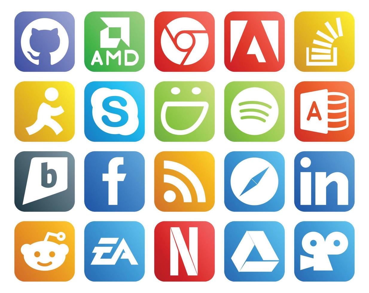 20 Social Media Icon Pack Including safari facebook aim brightkite spotify vector
